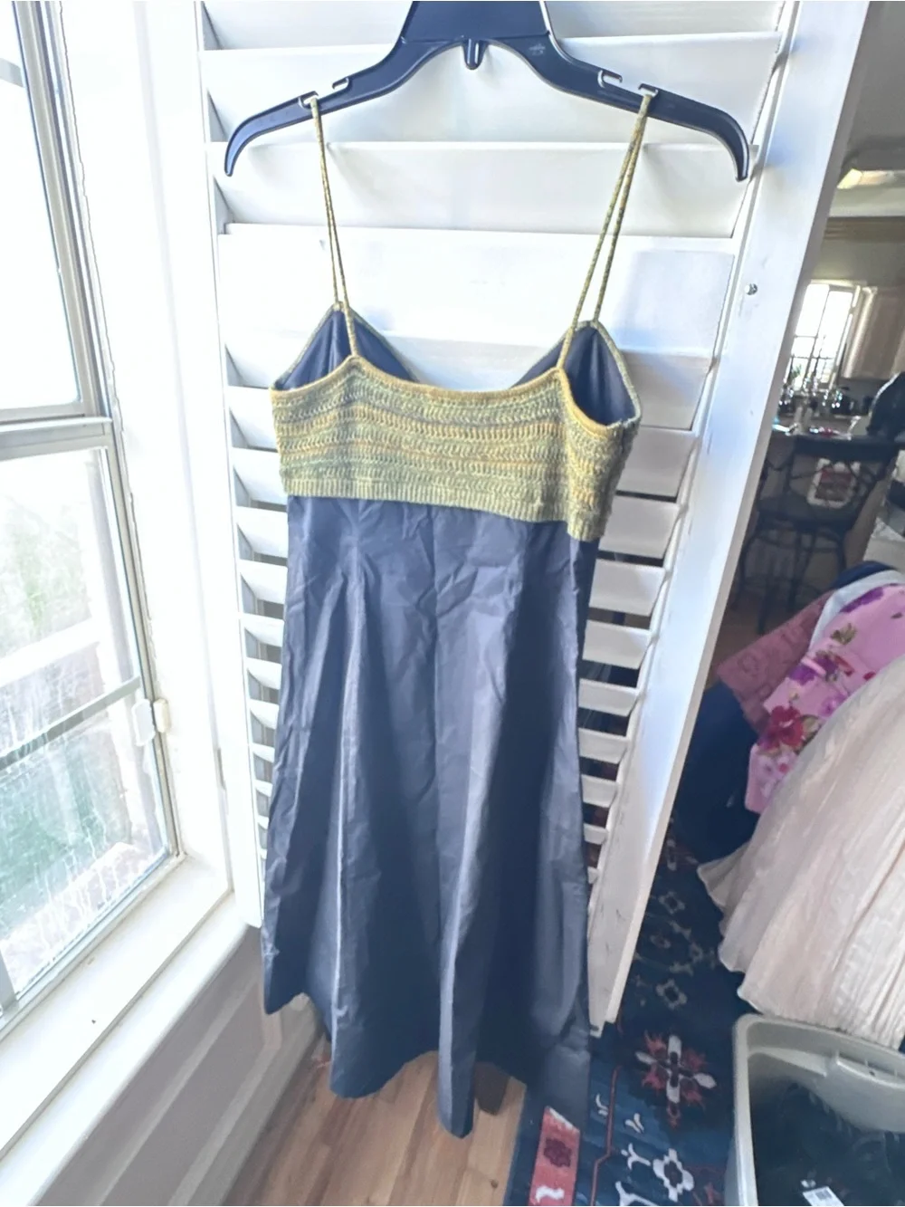 Torn by Ronny Kobo Gold Knit Bodice Black Slip Dress